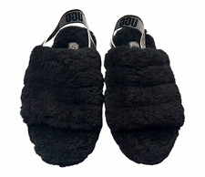 UGG Fluff Yeah Slide Black Sheepskin Slingback Slipper Women Size 8 1095119