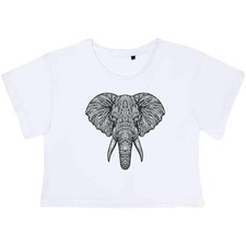 'Tribal Elephant Head' Women's Cotton Crop Tops (CO055024)