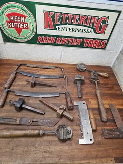 K504 Antique woodworking tools Gauges Project drawknives Box Scrapers etc