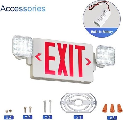 CM MZY Red Exit Sign With Emergency Light, Two Adjustable Square Head, QTY 2