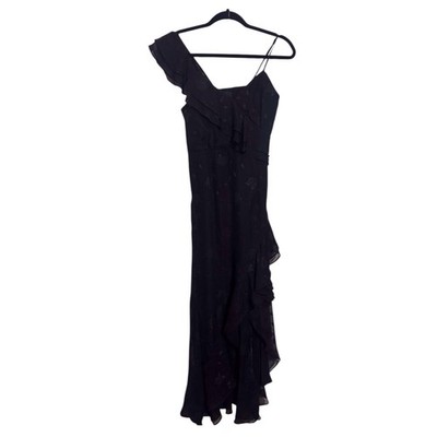 Lulus X-Small Forever Be Black Floral Jacquard Ruffle Dress Cocktail Party