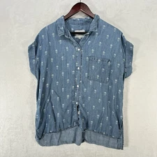 Rails Top Womens Large Blue Pineapple Print Button Up Dolman Sleeve Blouse