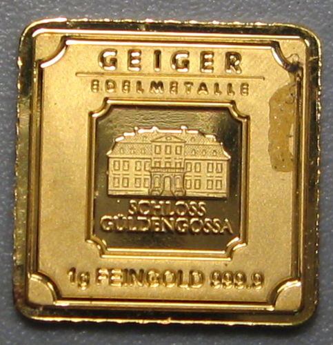 1 gram Gold Bar - Geiger Edelmetalle. 9999 Fine GOLD. # B0666012.