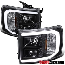 Led Tube Projector Headlights Fit 2007-2014 Chevy Silverado 1500 2500hd Black