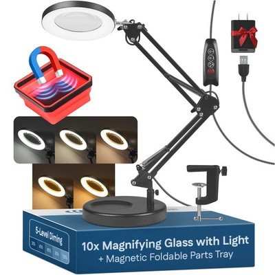 10X Magnifying Lamp - Desk Magnifying Glass with Light, Lighted Magnifying Gl...