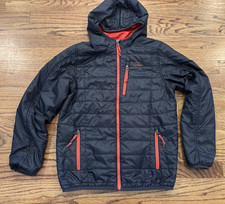 LL Bean Puffer Jacket Youth M 10-12 Navy Hooded Full Zip Primaloft Lightweight