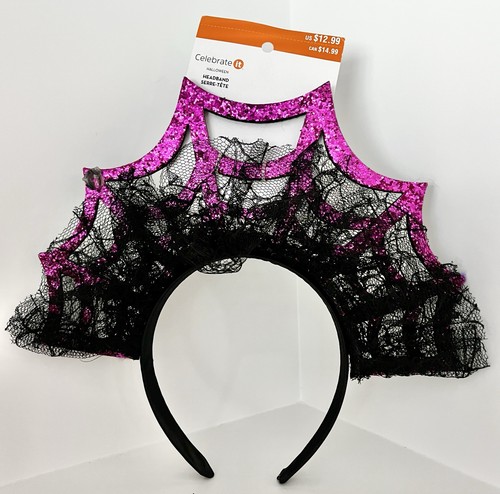 Celebrate It Halloween Pink Glitter Lace Spider Web Headband NWT - Picture 1 of 2