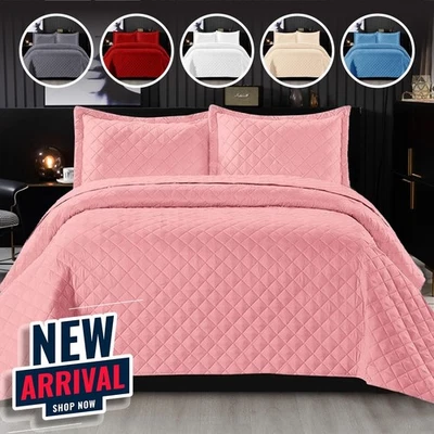 FIT EVEN Lightweight Quilted Bedspread Set 3 Piece Embossed Bed Throw Single Double King