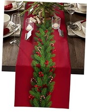 Christmas Table Runners 36 inches Long, Xmas Trees Cotton Linens 13x36inch Red
