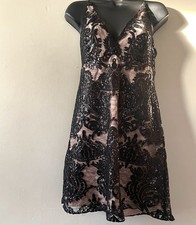 Free People Night Shimmers Babydoll Mini Dress M Black Sequin Cocktail New Years