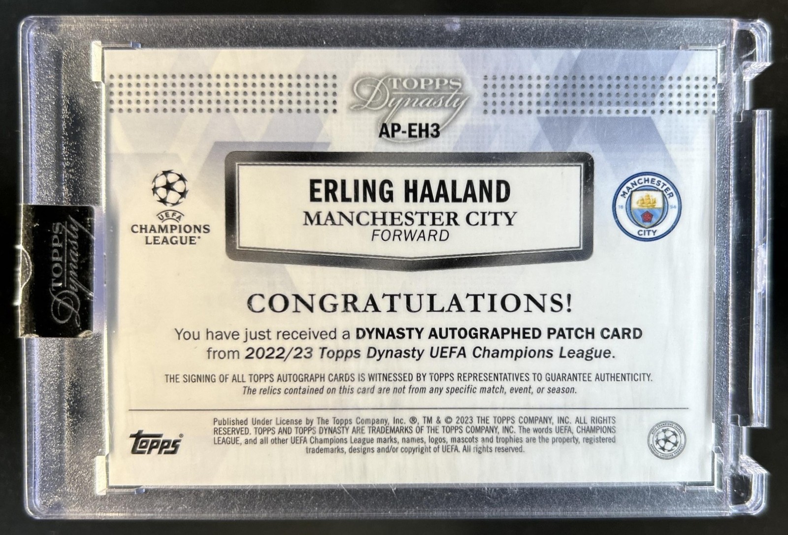 2022-23 Topps Dynasty UEFA Erling Haaland Patch Auto Autograph #/10 Man City view 2
