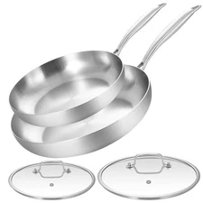10-12 Inch Tri-ply Stainless Steel Frying Pan Set with Lids Skillets Induction