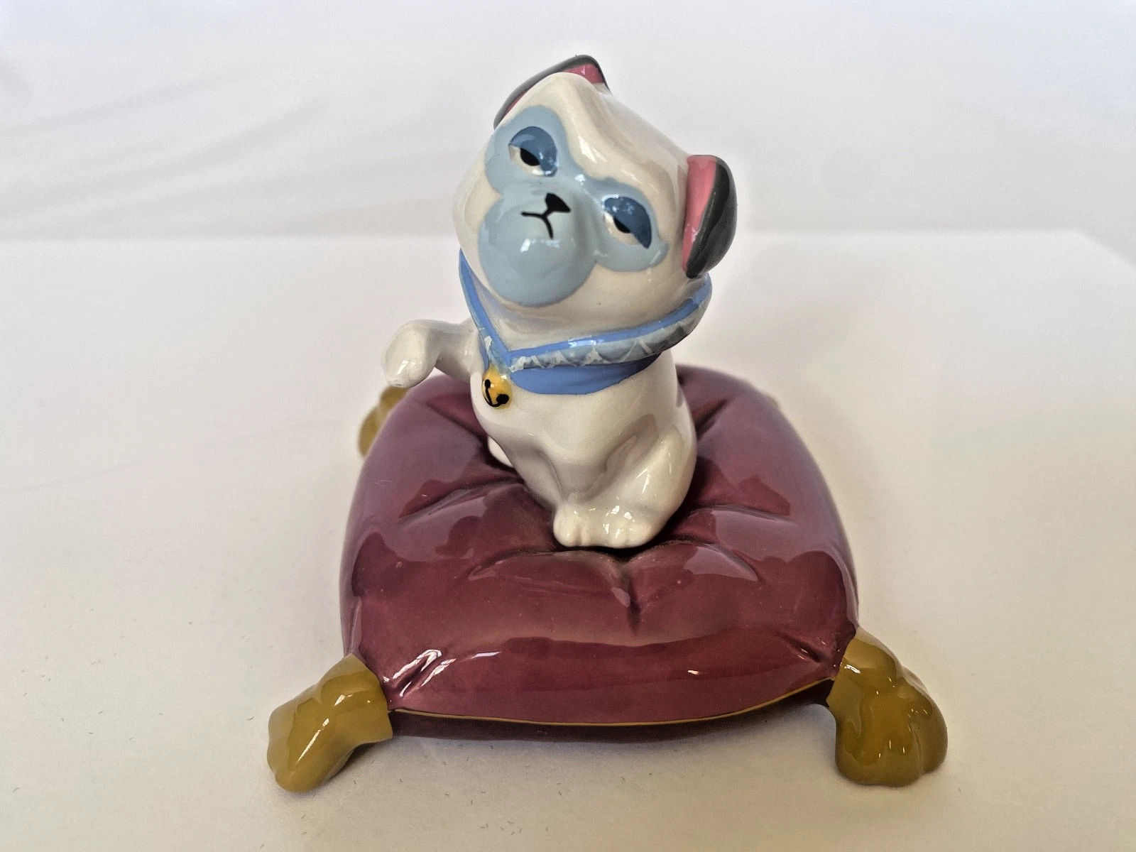 Vintage Disney Pocahontas Percy the Pug Dog on Purple Pillow Ceramic Figurine