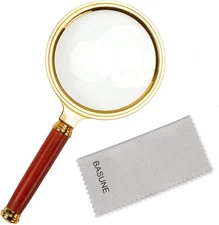 10X Handheld Magnifier, Reading Magnifier Loupe Glasses 10X with Rosewood Handle