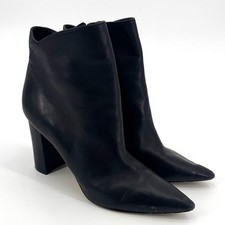Marc Fisher Women's Black Leather Block Heel Pointed Toe Ankle Booties Size 9