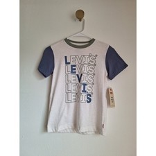 Levis Kids 2 Piece Set Graphic Ringer T-Shirt and Shorts Olive Blue Gray Size S