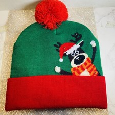 NEW Christmas Hat Beanie, Knitted Cap Kids/Adults With LED Light Up  RED/GREEN