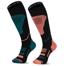Merino Wool Ski Socks 2 Pairs, Thermal Knee Medium 2 Pairs-dark Green/Orange