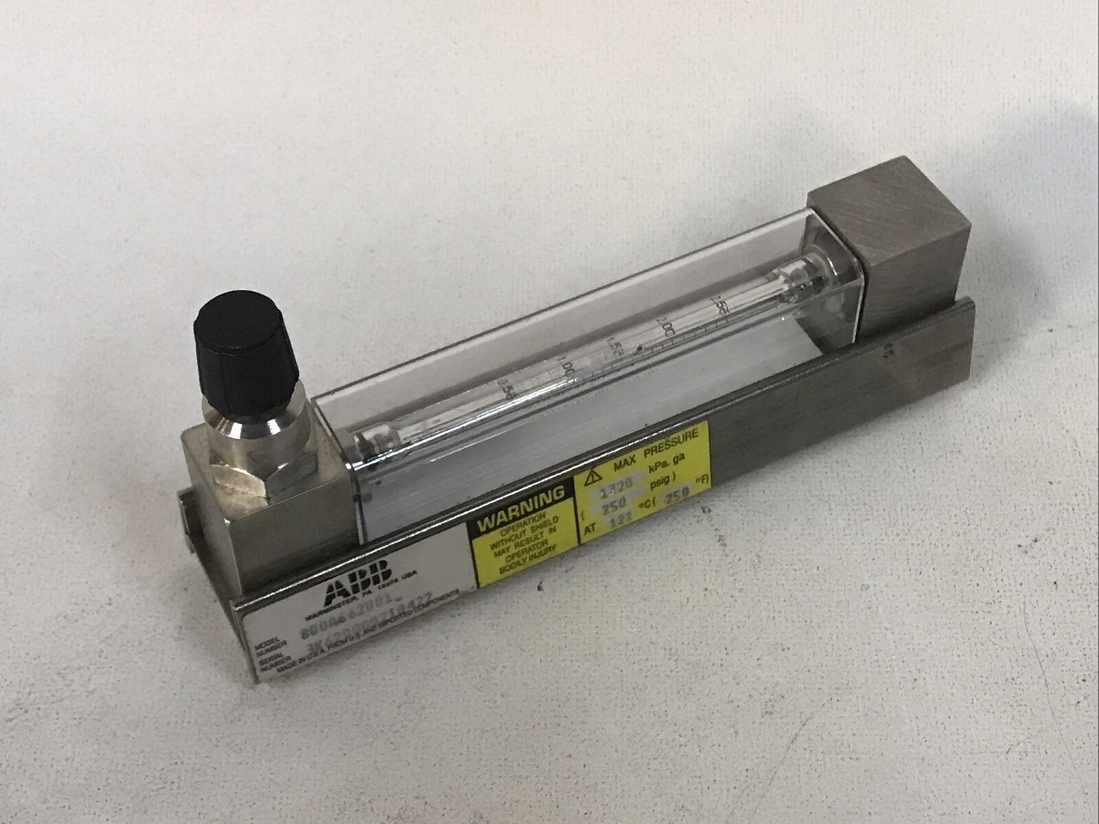 ABB 800A662U01 Flow Meter 250psi MAX, 0-2.5 SCFH Air At 10 PSIG & 70F