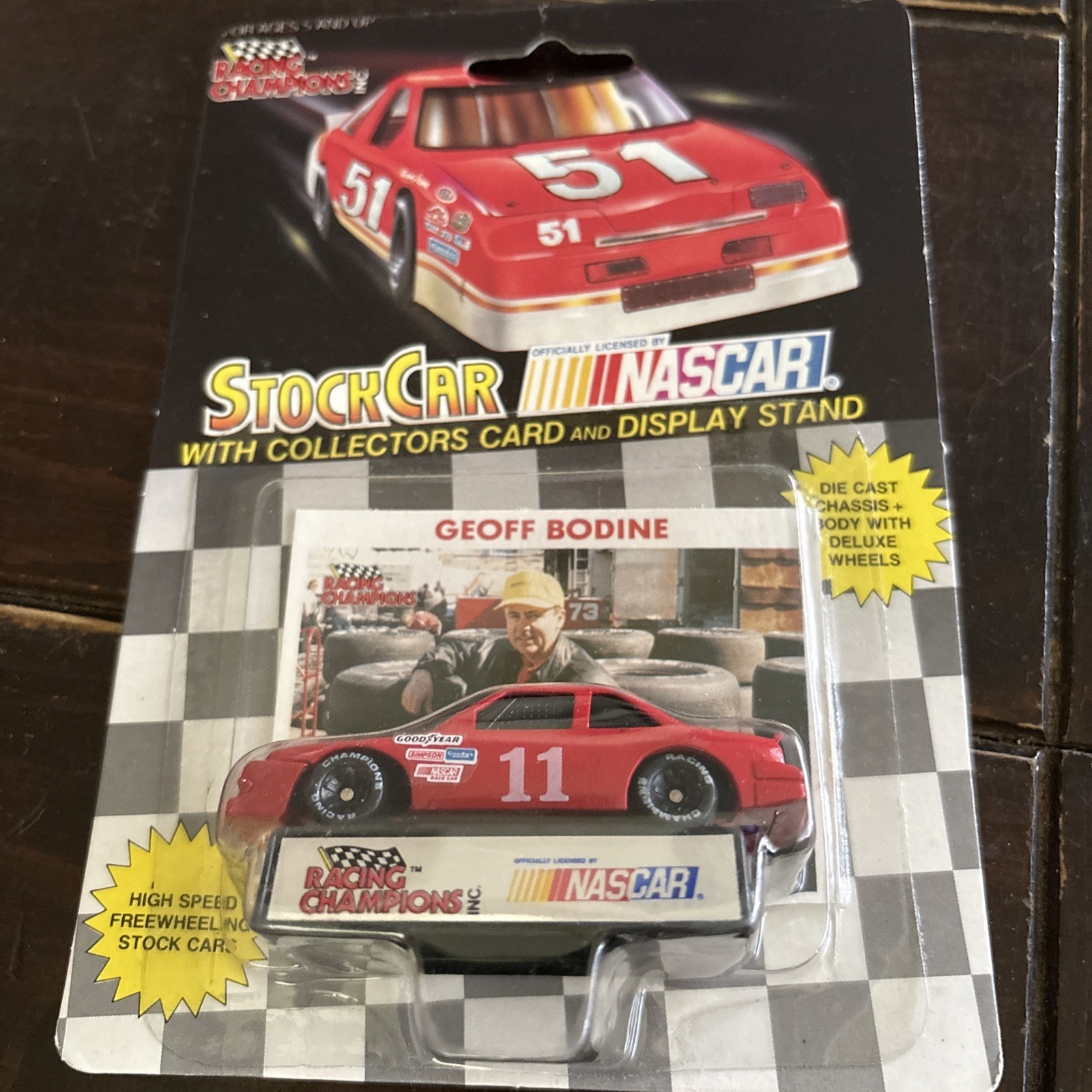 Racing Champions #11 Geoff Bodine 1:64 Stock Car w/ Card & Stand Sealed