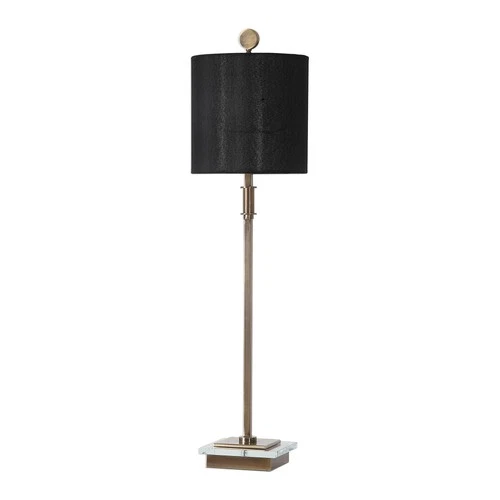 Modern Buffet Table Lamp 33 3/4" Tall Brass Black Linen Drum Shade for Bedroom - Picture 3 of 6