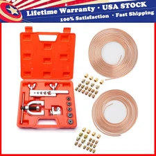 25feet 3/16 + 1/4 Copper Coated Brake Line & Double & Single Flaring Tool Kit