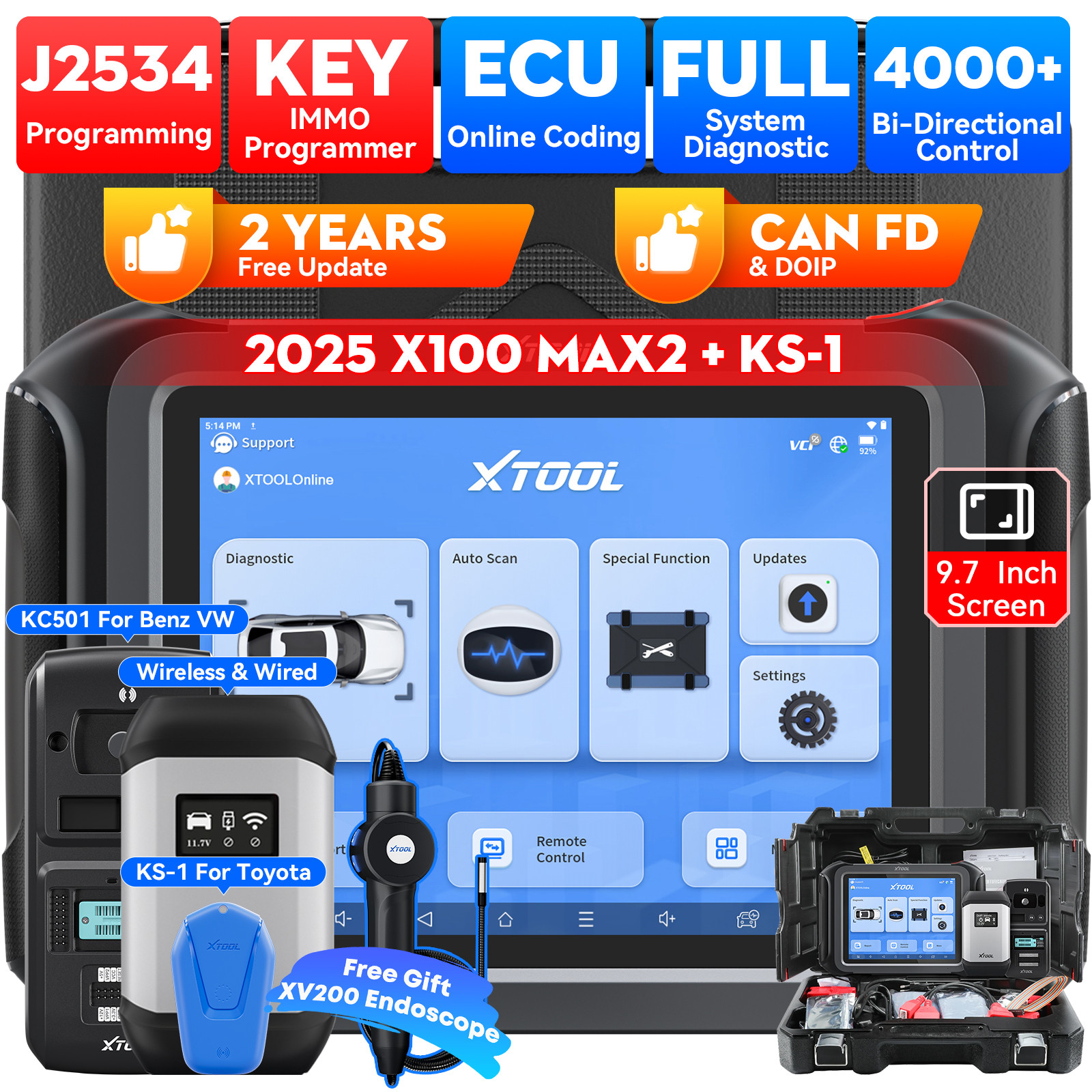 XTOOL X100 MAX2 KC501 KS-1 Key Programmer J2534 ECU Programming Diagnostic Tool