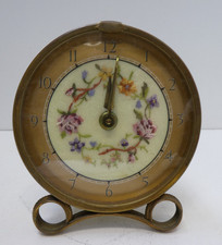 VINTAGE EMBROIDERY FLORAL DECORATED BEDSIDE ALARM CLOCK MADE IN SCOTLAND