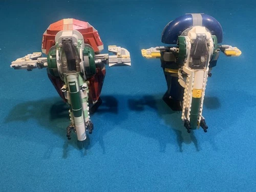 LEGO 75312 Star Wars Boba Fett Starship and custom Jango Fett ship w/stands