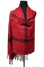 Plaid Design Super Softness Silk Pashmina Feel Shawls Scarf (Red)