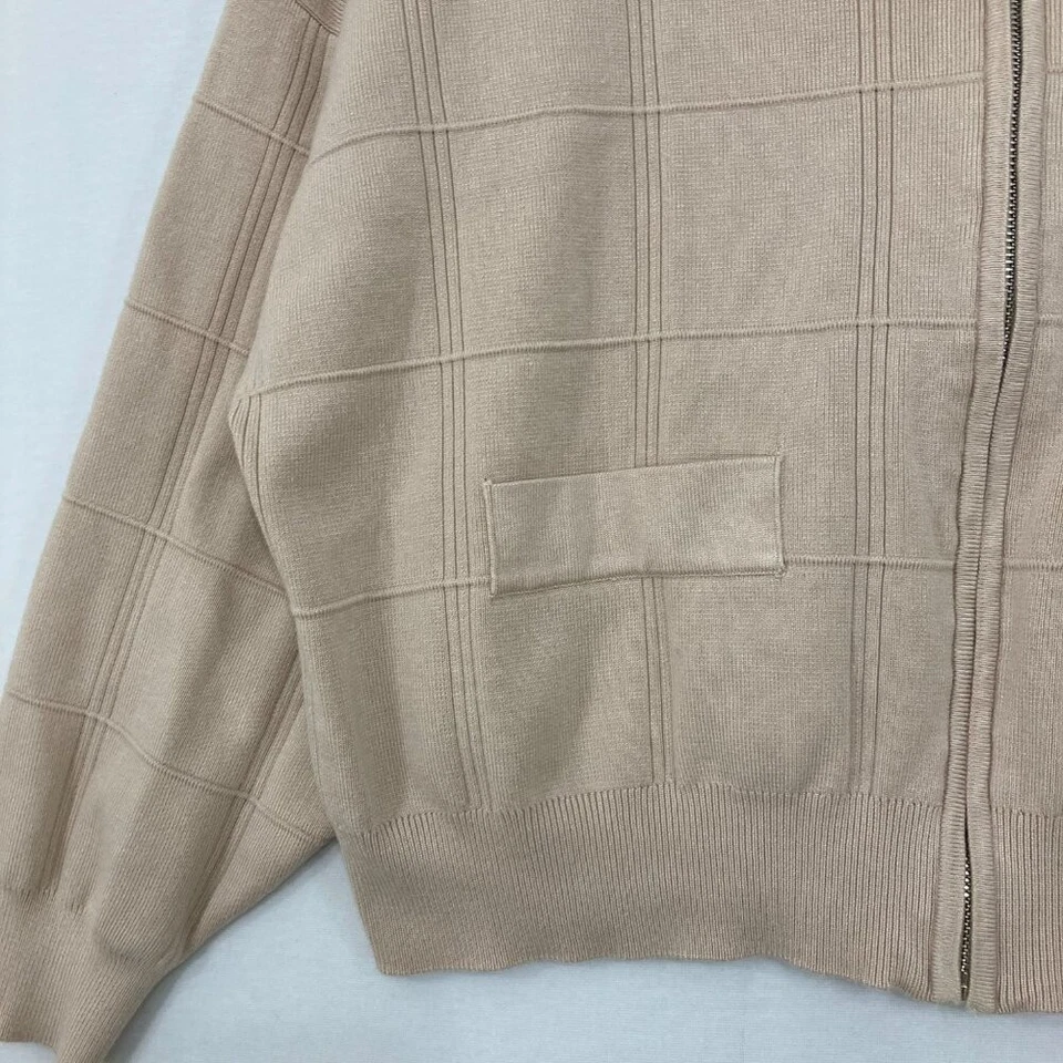 Chaqueta Adrianna Papell Grande Crema Malva Relajada Cremallera Tejida a Cuadros Texturizada Foto 4 de 4