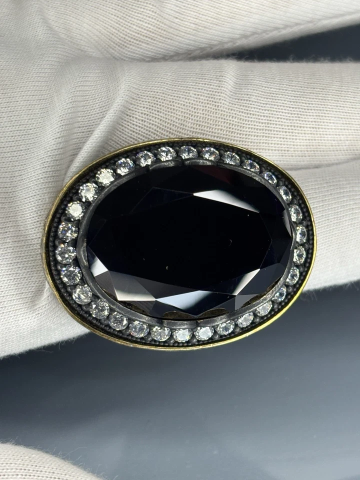 Onyx 925 Sterling Silver Men’s Ring: Moissanite Halo, Baroque Gothic Jewelry - Image 3 of 4