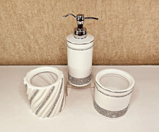 NWB Bella Lux Bling Crystal Bath Vanity Porcelain Soap Dispenser Canister Set/3