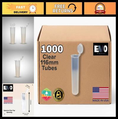 1000 Clear 116mm Pop Top Tubes - BPA-Free Airtight Vials for Safe Storage
