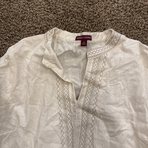 Top Jessica London in lino bianco, stile peplo senza maniche, con volant, donna taglia 20 - Foto 2 di 5