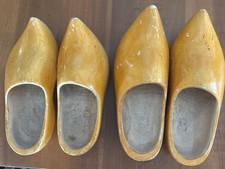 Vintage 2 Pair Dutch Wooden Shoes Hand Carved Clogs 10.5 11.75 25