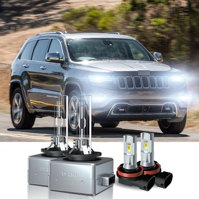 For Jeep Grand Cherokee 2014-2021 HID Headlight Hi/Low Beam+LED Fog Light Bulbs