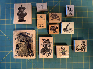 VINTAGE Large LOT Halloween Witch Rubber Stamp