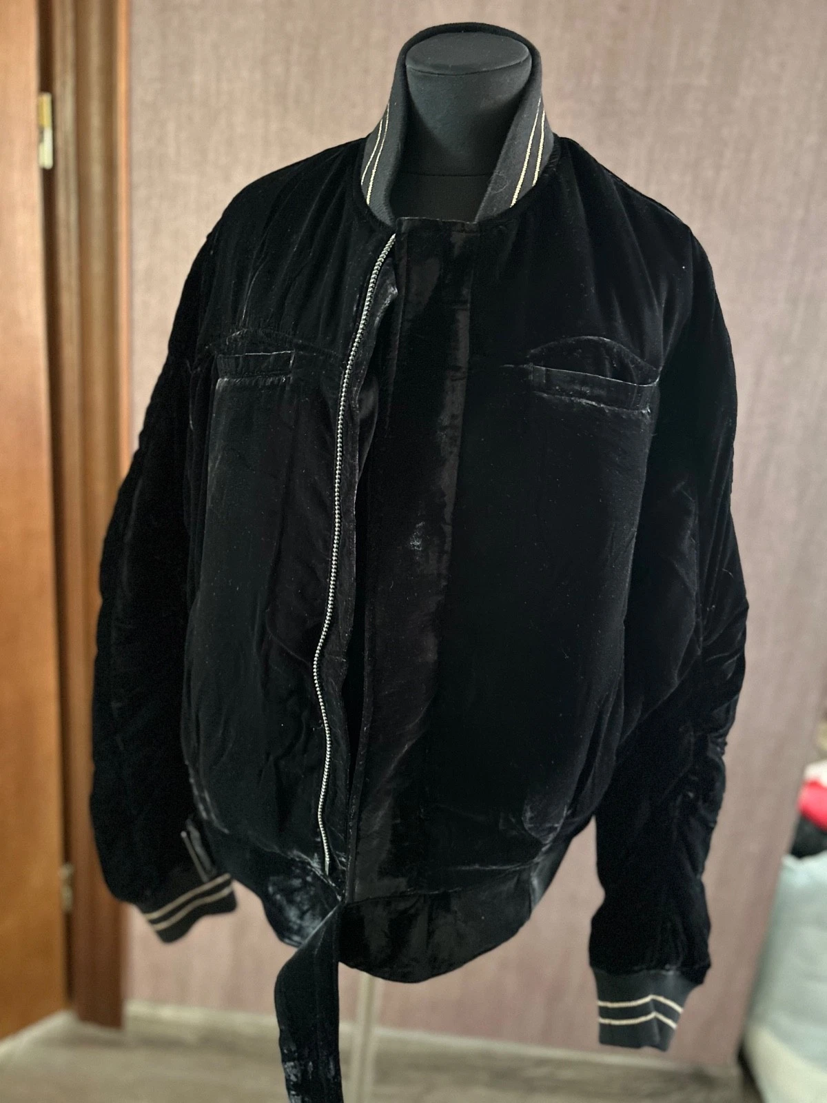 HAIDER ACKERMANN FW16 Velvet Biker Bomber Jacket Gold Lining Black Grail - product detail image 4