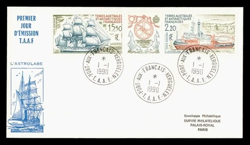 DR WHO 1990 FRENCH ANTARCTIC FSAT FDC SHIP GUTTER PAIR CACHET M70584