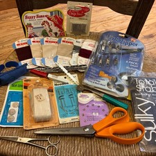 Sewing Lot Scissors Darning Thread Zipper Fix Needles Snaps Buttons Some Vtg