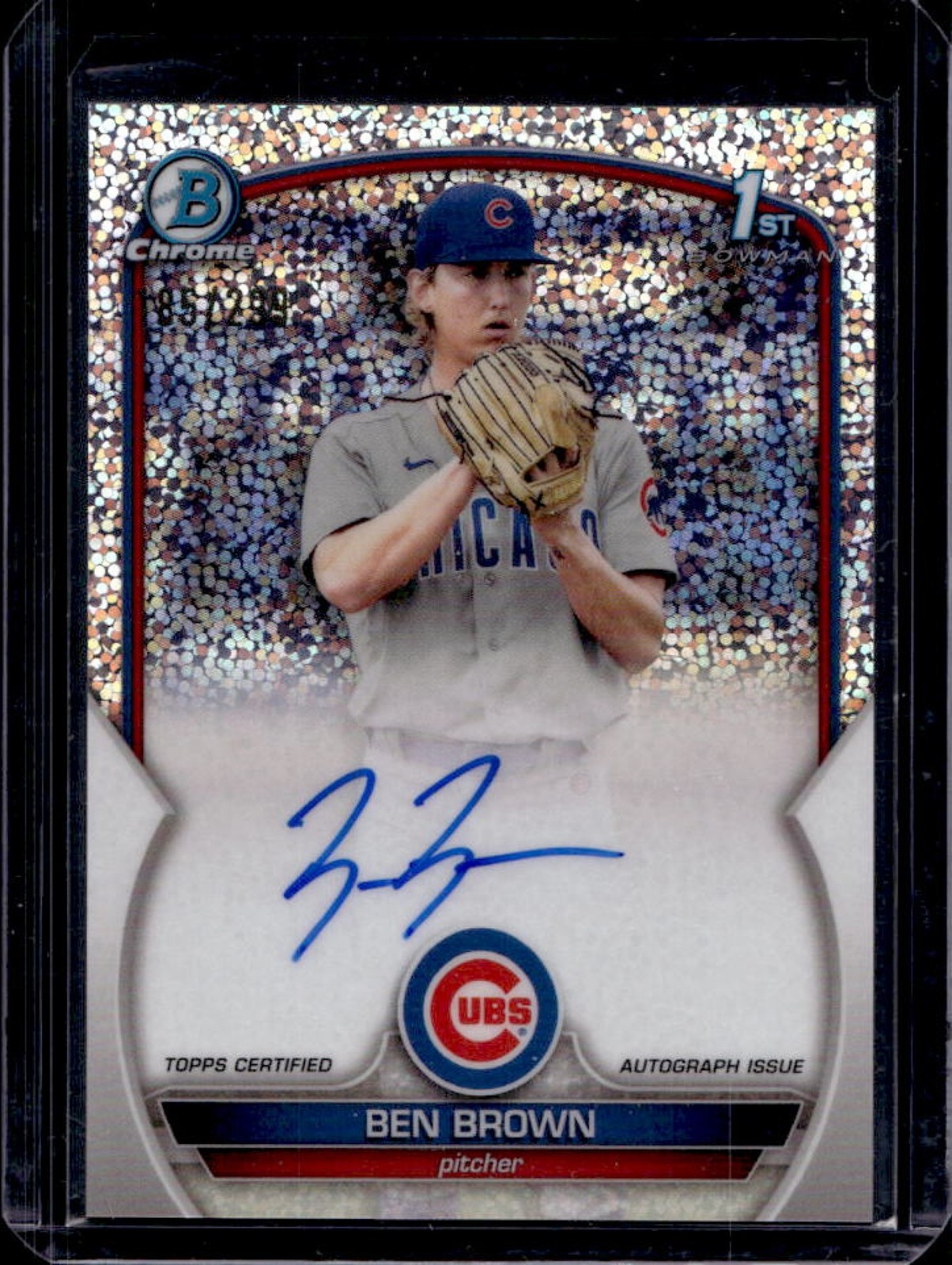 2023 Bowman Ben Brown Chrome Auto Speckle Refractor 1st Prospect #/299 Cubs