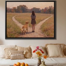 Golden Retriever Oil Painting Canvas Print Rustic Dog Artwork Living Room Decor