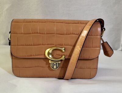COACH Logo Closure Crocodile Embossed Leather Studio Shoulder Bag