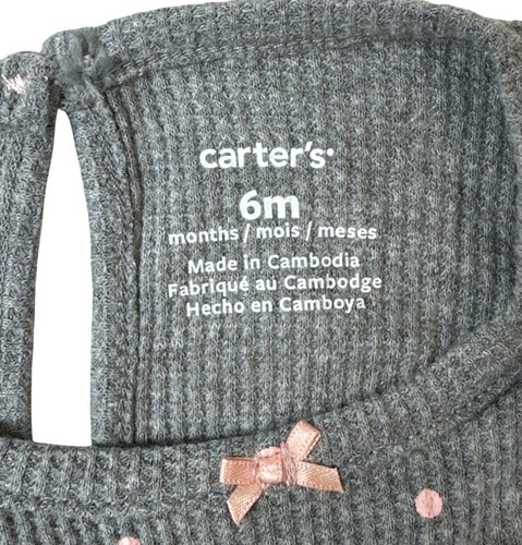 Carters Baby Girl 6M Long Sleeve Grey Bodysuit Pink Polka Dots - New - 第 4/5 張圖片