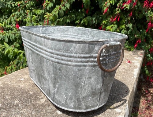 Galvanised Oval Trough w Handles | Outdoor Garden Metal Steel Planter Flower Pot - Picture 3 of 9