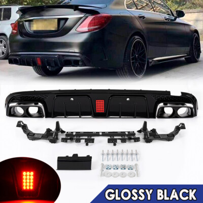 FITS 2015-2021 BENZ W205 C63 C43 SEDAN B STYLE REAR BUMPER DIFFUSER+EXHAUST TIP