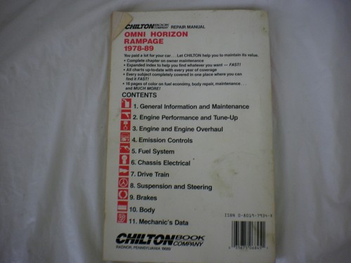 Chilton Repair Manual for Omni Horizon Rampage 1978 to 1989 - Picture 2 of 2