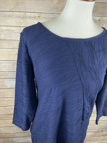 Kim Rogers Small NWT Textured Blouse Blue Solid Long Sleeve Career Stretchy Top - Picture 2 of 9