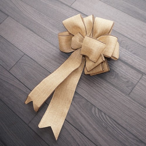 Brown Burlap Bow Ribbon | 13” From Top To Bottom | Handmade, Hand Crafted - Picture 2 of 8